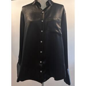 Free People Metallic Satin Button Down Shirt Oversized Blouse Top Size S